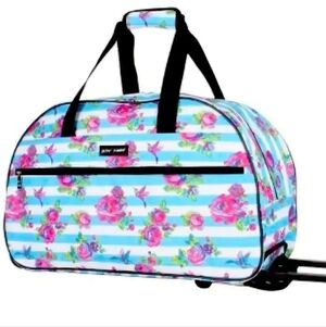🧳Betsey Johnson Pink Floral and Blue Striped Travel Bag